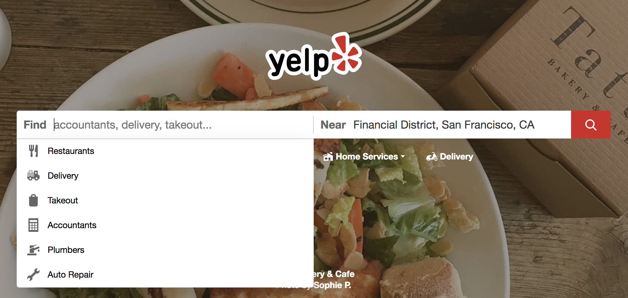 Yelp Search on Homepage